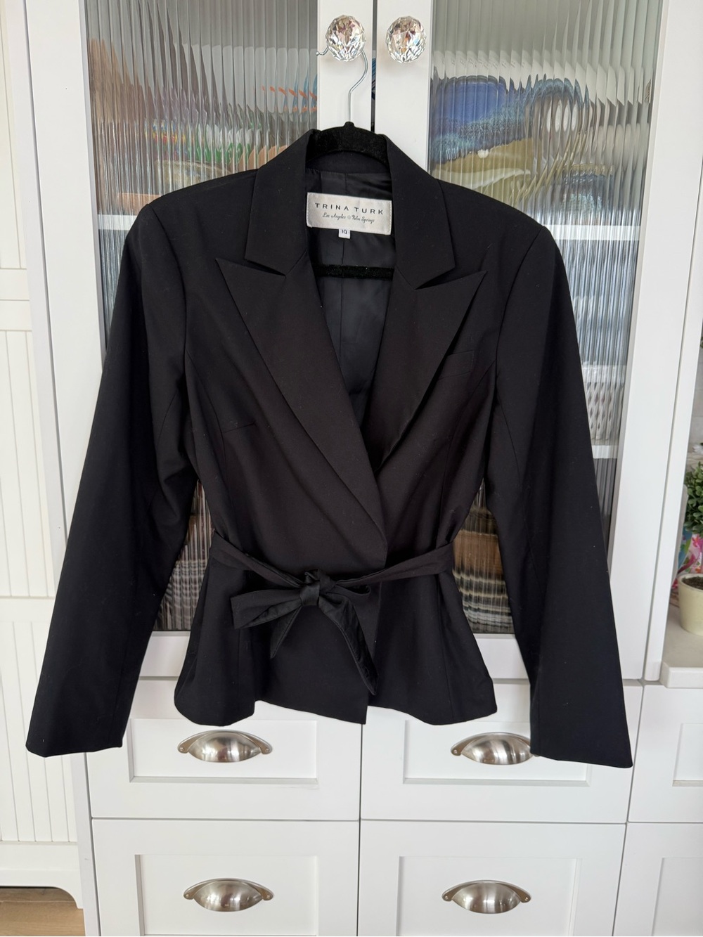 Trina Turk Black Wrap Blazer with Tie Waist